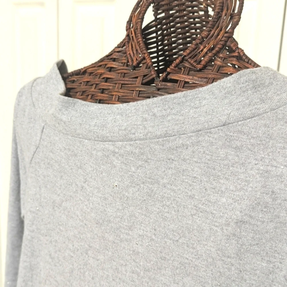 NWT Soft Gray Sweatshirt Top w/ Slight off the Shoulder Neckline - Long Sleeve - Picture 9 of 11